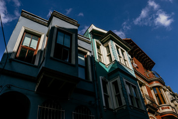 TURKEY - SEPTEMBER 2018: Colorful balconies in apartment houses of the city of Istanbul.