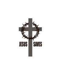 Obraz premium crown of thorns and cross icon isolated on white background 