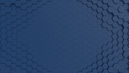 Hexagonal dark blue background texture. 3d illustration, 3d rendering
