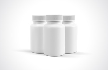 Medicine white pill bottles isolated on a white background