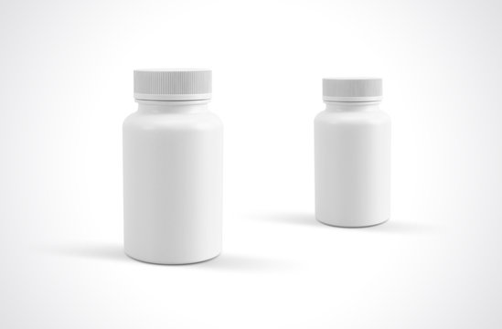 Medicine white pill bottles isolated on a white background