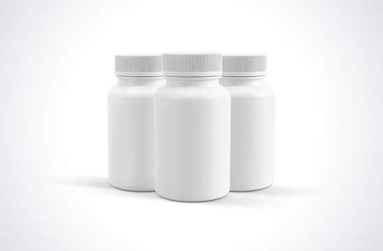 Medicine White Pill Bottles Isolated On A White Background