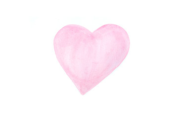 Red heart is placed on a white background, watercolor.