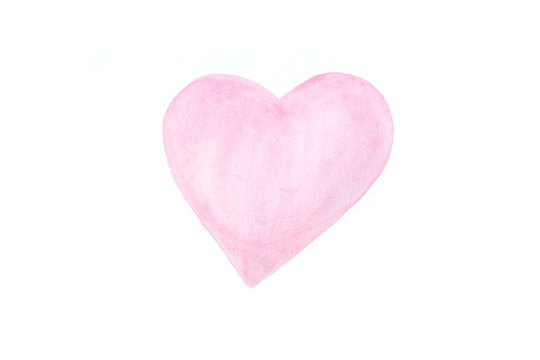 Red heart is placed on a white background, watercolor.
