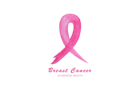 Pink ribbon, breast cancer campaign symbol, painted with watercolor clipping path