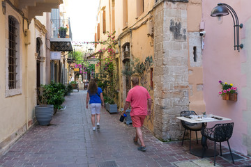 Chania. Crete. The narrow streets in the old town. 