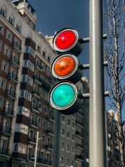 Bright traffic light in city center