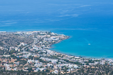 View of the resort town of Stalida from the mountain serpentine