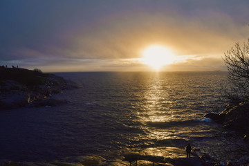 Fototapeta na wymiar clouds sunset over sea in Norway 