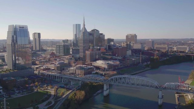 Nashville, Tennessee 4k Aerial establishing shot on beautiful morning sunrise