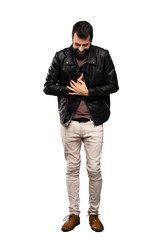 Fototapeta premium Handsome man with beard smiling a lot over isolated white background