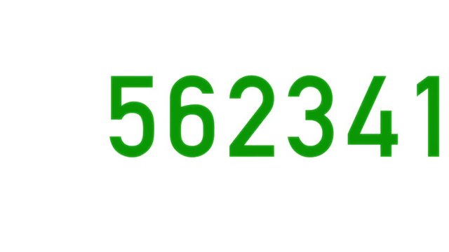 Loopable: Exponential growth concept. Sliding digits of number growing faster and faster according to exponential law. Green digits on white background.
