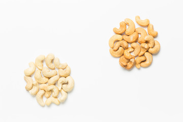 Fototapeta na wymiar Composition of dry and roasted cashews