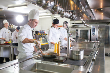 work of a group of chefs in a luxury restaurant.
