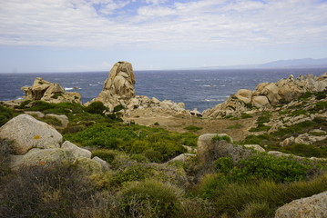 Fototapeta na wymiar Capo Tesla is granite rocks area on coast in Sardinia Italy