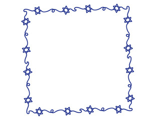 Hand Drawn Blue Star of David frame on White background