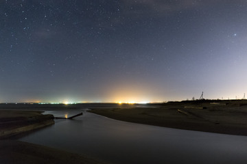 Small river on the beach of a Baltic sea at night