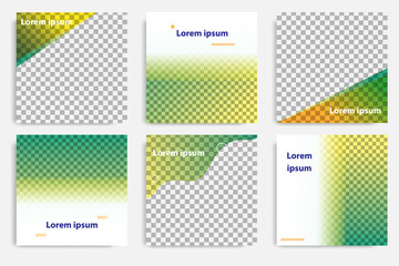 Six set modern wave fluid background template with gradient green, yellow, orange gradation color for promotional. For social media post, stories, story, internet web banner, flyer, poster and brochur