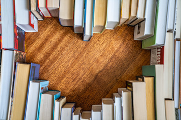 Heart shape from books. Love reading concept.