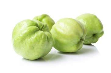 Closeup top view fresh guava fruit isolated on white background, healthy concept