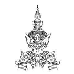 Giant guardian statue Thailand illustration. Giant statue line drawing