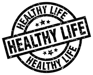 healthy life round grunge black stamp