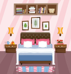 Bedroom flat interior design. Room with bed.