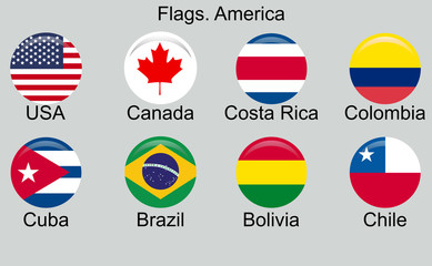 American countries flag set North, Central South America