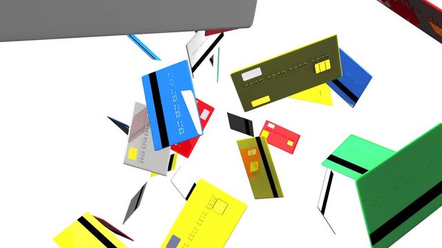 Credit cards on white background.3D render animation.
