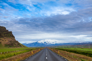 Route 1 Ring Road Southern Iceland Scandinavia with Eyjafjallajokull volcano in background