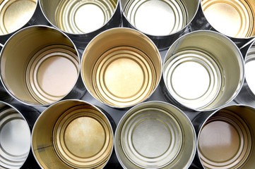 Top view of empty food tins