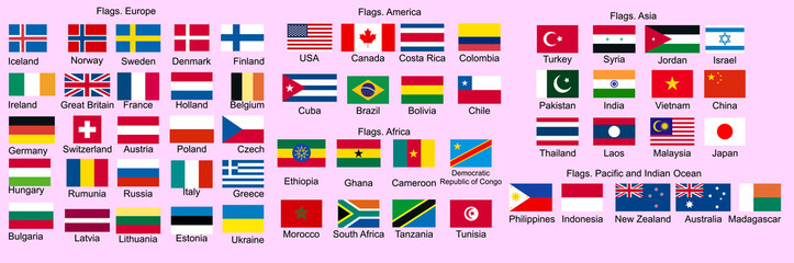 Set of Flags of world sovereign states.