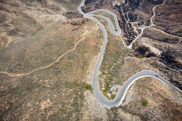 Aerial photo of summer road. Free space for your decoration. Landscape of Gran Canaria island 