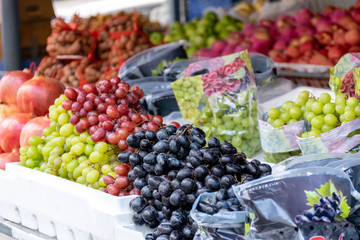 Hatyai, Songkhla, Thailand - Feb. 12, 2019 : Many kinds of fresh fruits sold in Hatyai fruit market, Songkhla, Thailand.