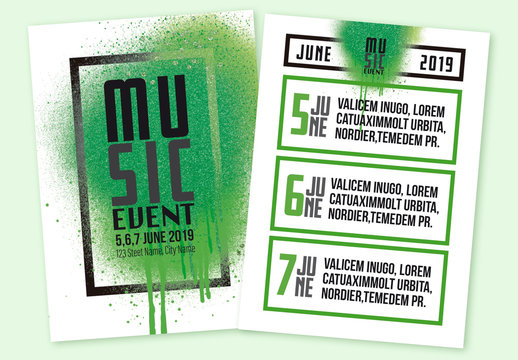 Event Flyer Layout with Green Spray Paint Elements