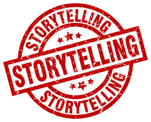 storytelling round red grunge stamp