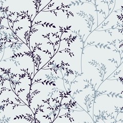 Seamless pattern with image of herbs silhouette on a light background. 