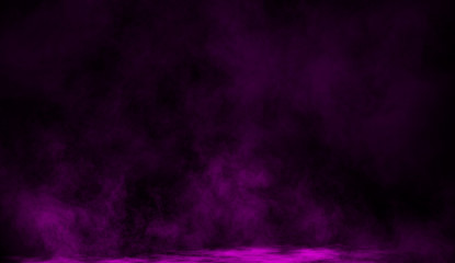 Abstract purple smoke mist fog on a black background. Design element.