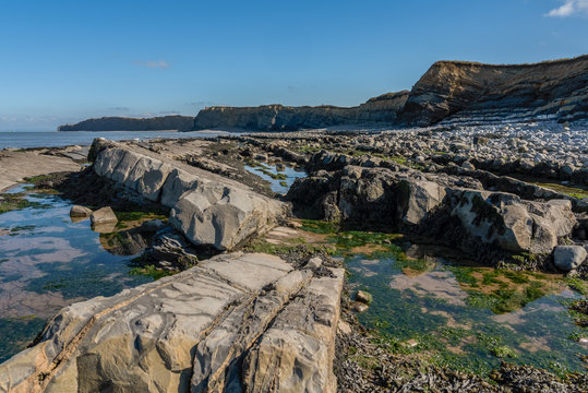 Kilve Beach in Somerset, England, UK - looking over the Bristol Channel