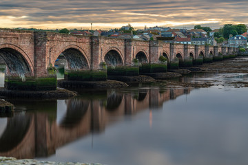 Fototapeta premium Old Bridge over the River Tweed in Berwick-upon-Tweed, Northumberland, England, UK
