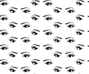 Seamless pattern of hand-drawn woman s eyes with shaped eyebrows