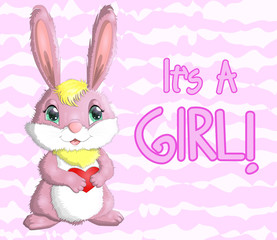 Baby Shower greeting card with Cute Rabbits girl