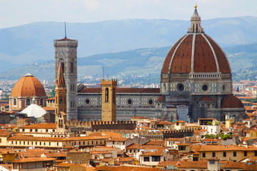 Fototapeta na wymiar View of Santa Maria dei Fiori Church from Piazza Michelangelo, Florence, Tuscany, Italy
