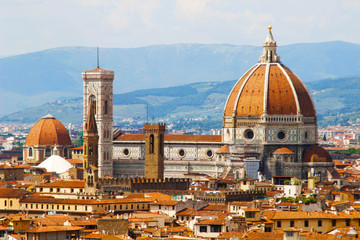 Fototapeta na wymiar View of Santa Maria dei Fiori Church from Piazza Michelangelo, Florence, Tuscany, Italy