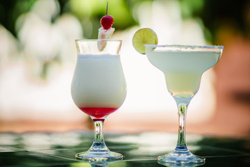 tropical cocktail set: Mojito, margarita, pina colada
