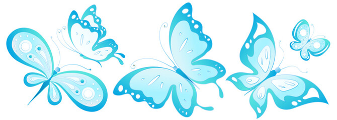 Fototapeta premium beautiful blue butterflies, isolated on a white