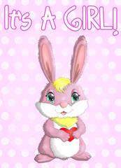 Baby Shower greeting card with Cute Rabbits girl
