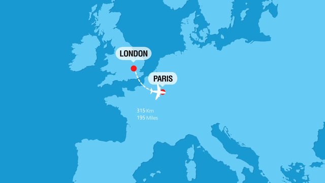London to Paris Flight Travel Route