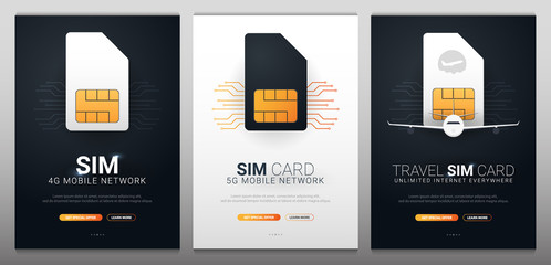 Mobile Sim Card, eSIM. Mobile Network. Technology Concept. Vector illustration.