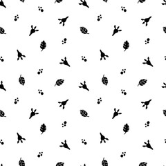 Vector black planand dinosaur traces seamless pattern. Original design, print for T-shirts, textiles, web isolated on white background.